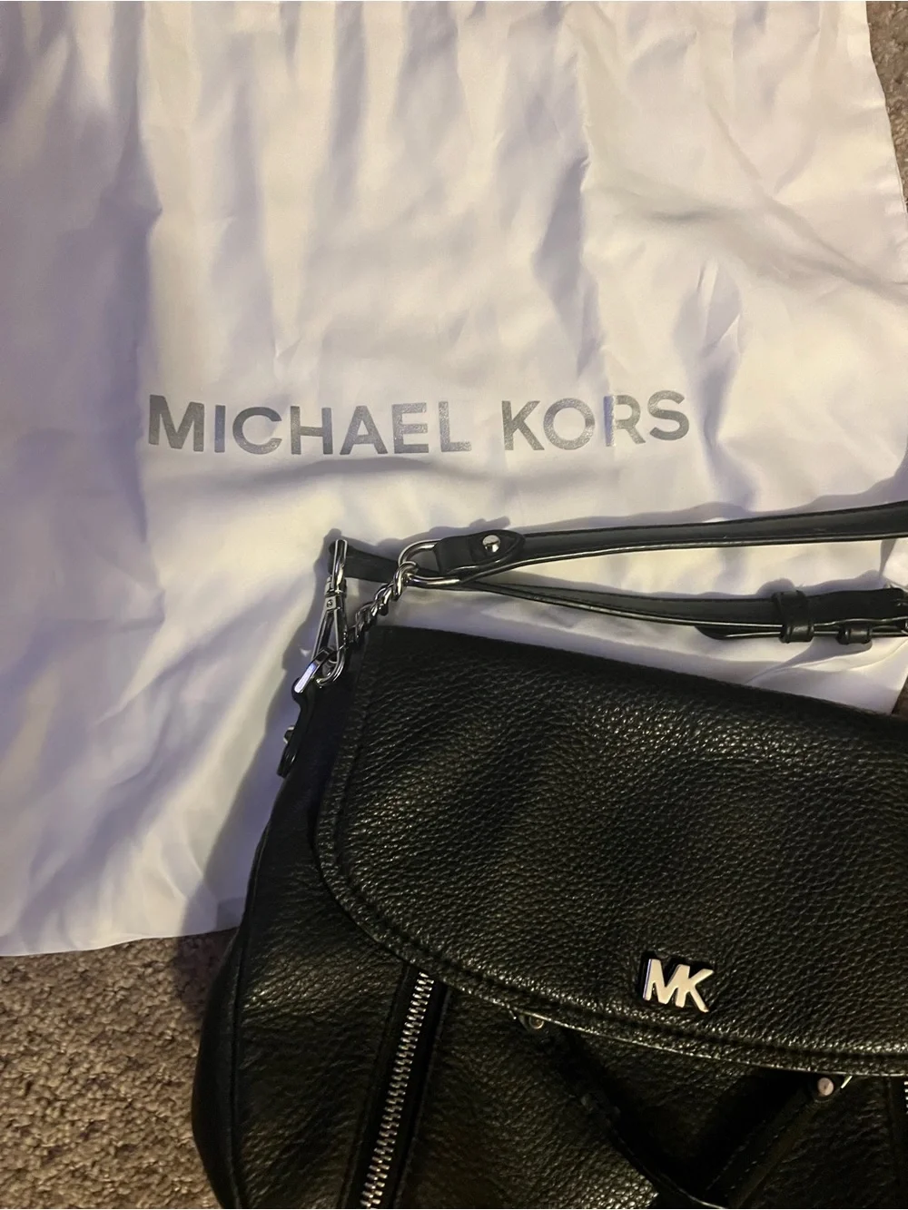 Michael Kors Black Pebbled Leather Crossbody with MK Hardware